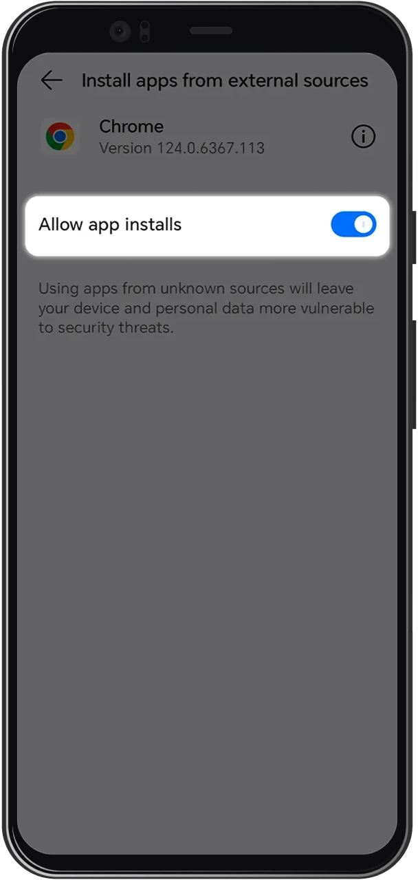 Allow installation from unknown sources to install the Nagad88 app.