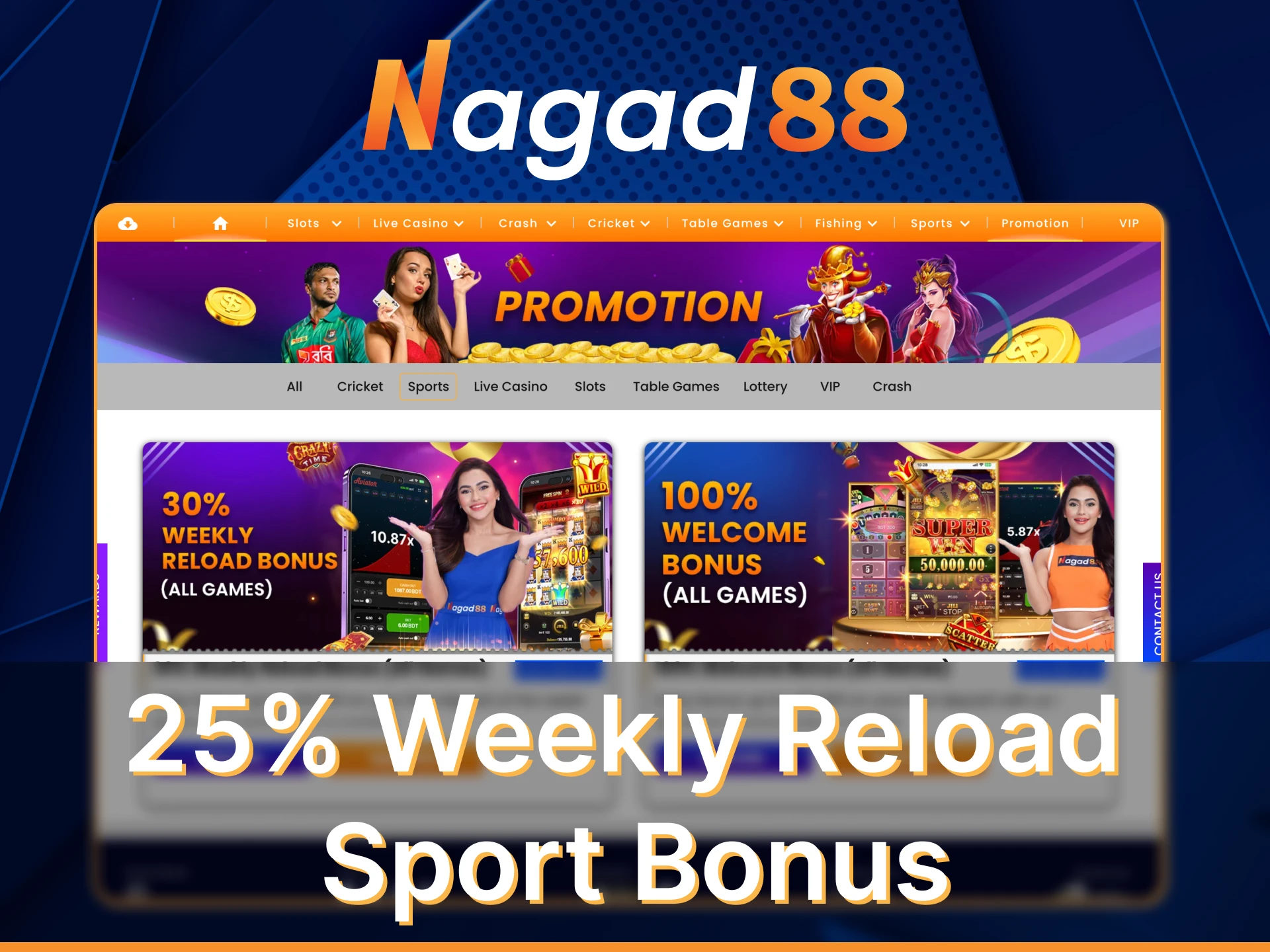 Get a special weekly reload sport bonus Nagad88.
