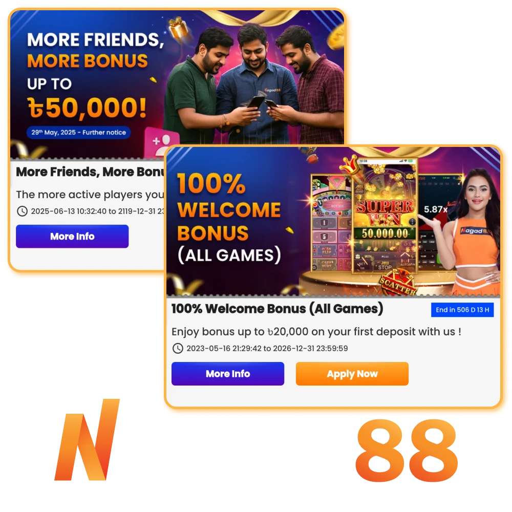 Get the best casino and sports bonuses from Nagad88.